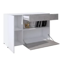 Jonny mobile 2 ante 1 cassetto bianco lucido e finitura larice bianco 130x41xh81 cm