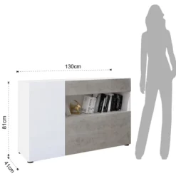 Jonny mobile 2 ante 1 cassetto bianco lucido e finitura larice bianco 130x41xh81 cm