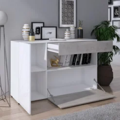 Jonny mobile 2 ante 1 cassetto bianco lucido e finitura larice bianco 130x41xh81 cm