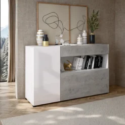 Jonny mobile 2 ante 1 cassetto bianco lucido e finitura larice bianco 130x41xh81 cm