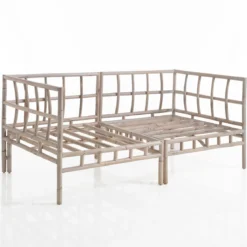 Julia-c divano 2 posti in rattan sbiancato rivestimento 100% cotone grigio scuro 160x80xh70 cm