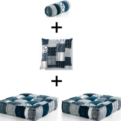 Julia-d divano 2 posti in rattan sbiancato rivestimento 100% cotone patchwork 182x80xh50 cm