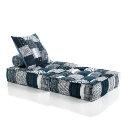 Julia-d divano 2 posti in rattan sbiancato rivestimento 100% cotone patchwork 182x80xh50 cm