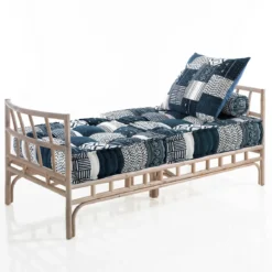 Julia-d divano 2 posti in rattan sbiancato rivestimento 100% cotone patchwork 182x80xh50 cm