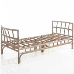 Julia-e divano 2 posti in rattan sbiancato rivestimento 100% cotone grigio 182x80xh70 cm