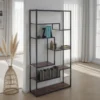 Jumble high black mobile e libreria in metallo nero opaco ripiani finitura legno invecchiato 80x30xh160 cm