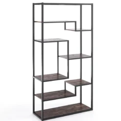 Jumble high black mobile e libreria in metallo nero opaco ripiani finitura legno invecchiato 80x30xh160 cm