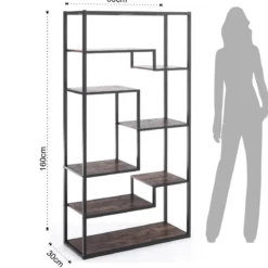 Jumble high black mobile e libreria in metallo nero opaco ripiani finitura legno invecchiato 80x30xh160 cm