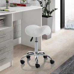 Kaio white sgabello per scrittoio in pelle sintetica bianca e metallo cromato 37x36xh50-66 cm