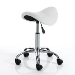Kaio white sgabello per scrittoio in pelle sintetica bianca e metallo cromato 37x36xh50-66 cm