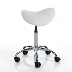 Kaio white sgabello per scrittoio in pelle sintetica bianca e metallo cromato 37x36xh50-66 cm