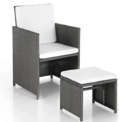 Kalamos set tavolo + sedie in cordoncino di polyrattan grigio con cuscini cm. h.72 x l.167 x p.110
