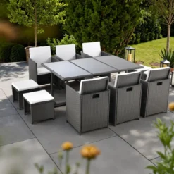 Kalamos set tavolo + sedie in cordoncino di polyrattan grigio con cuscini cm. h.72 x l.167 x p.110
