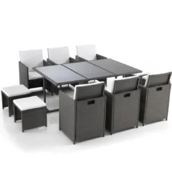 Kalamos set tavolo + sedie in cordoncino di polyrattan grigio con cuscini cm. h.72 x l.167 x p.110