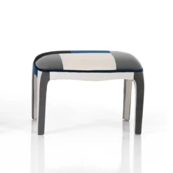 Kaleidos-e blue poltrona pouf tessuto tecnica patchwork gambe legno massello cm h.98 x l.78 x p.70