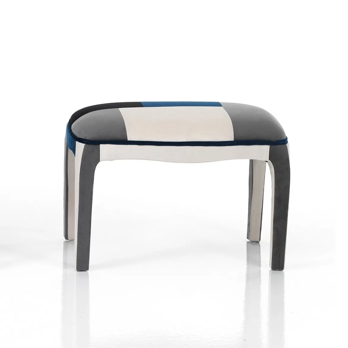 Kaleidos-e blue poltrona pouf tessuto tecnica patchwork gambe legno massello cm h.98 x l.78 x p.70