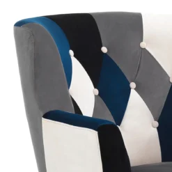 Kaleidos-e blue poltrona pouf tessuto tecnica patchwork gambe legno massello cm h.98 x l.78 x p.70