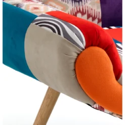 Kaleidos-f poltrona in tessuto patchwork e legno massello finitura rovere 84x69xh74 cm