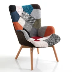 Kaleidos-g poltrona con rivestimento patchwork e gambe in rovere cm h94 l67 p78