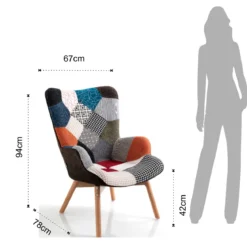 Kaleidos-g poltrona con rivestimento patchwork e gambe in rovere cm h94 l67 p78
