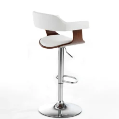 Kalmar sgabello in pelle sintetica bianca e finitura noce base in metallo cromato 50x46xh90-110 cm