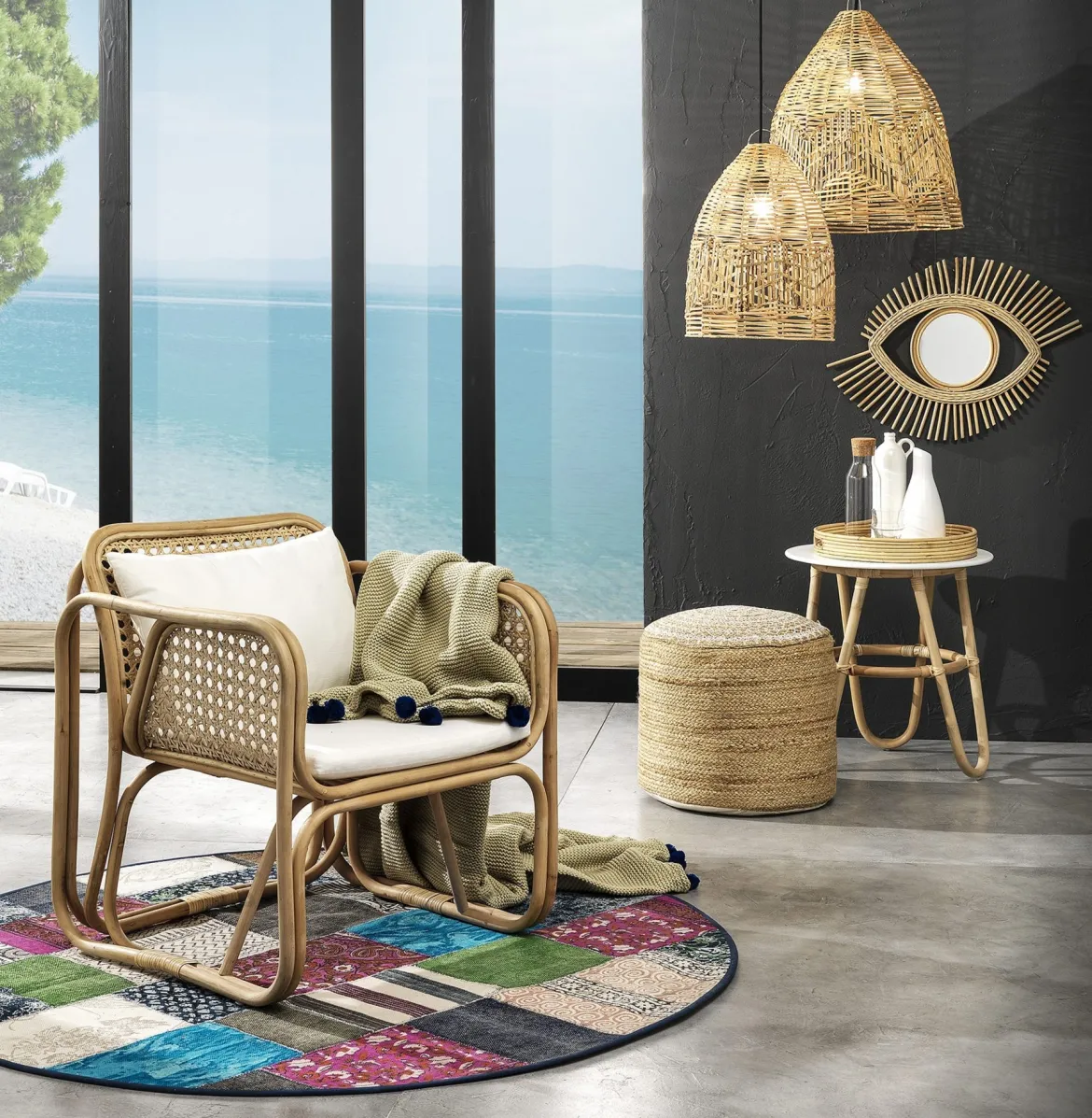 Kamala poltroncina con braccioli da interno/esterno in rattan 65x68xh76 cm