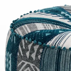 Kamar blue patch pouf rotondo rivestimento cotone 100% patchwork blu d60xh30 cm