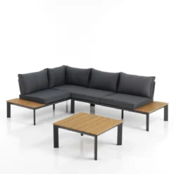 Kamari salotto interno e esterno e chaise longue in alluminio antracite opaco cuscini di grigio 230x75/163xh76 cm