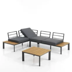 Kamari salotto interno e esterno e chaise longue in alluminio antracite opaco cuscini di grigio 230x75/163xh76 cm