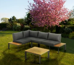 Kamari salotto interno e esterno e chaise longue in alluminio antracite opaco cuscini di grigio 230x75/163xh76 cm