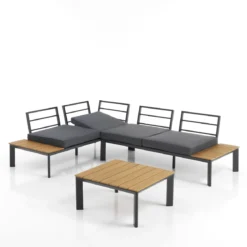 Kamari salotto interno e esterno e chaise longue in alluminio antracite opaco cuscini di grigio 230x75/163xh76 cm