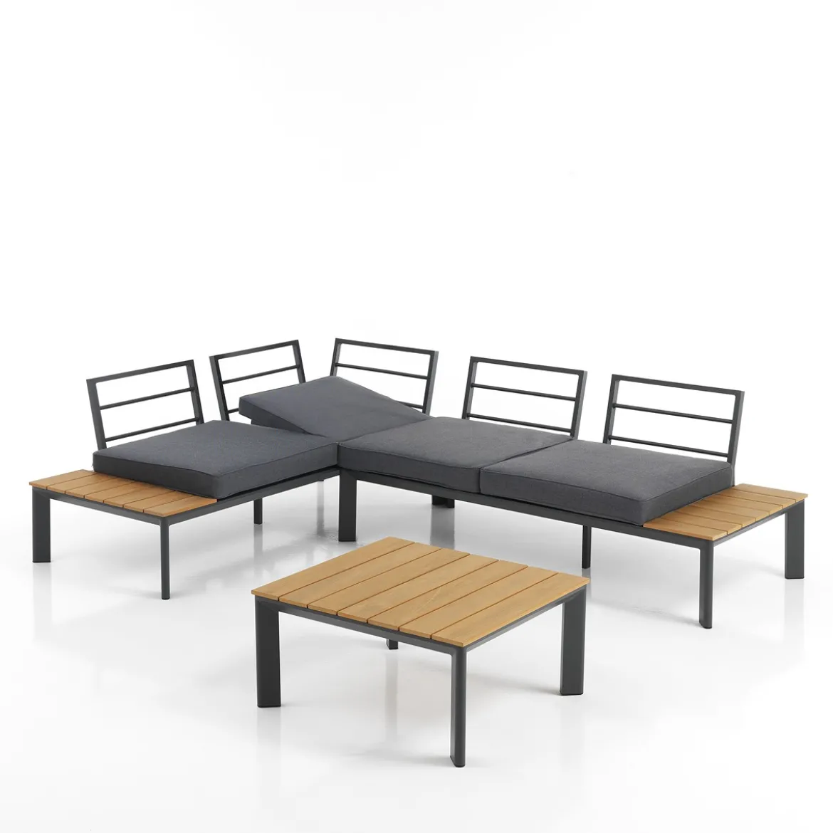 Kamari salotto interno e esterno e chaise longue in alluminio antracite opaco cuscini di grigio 230x75/163xh76 cm