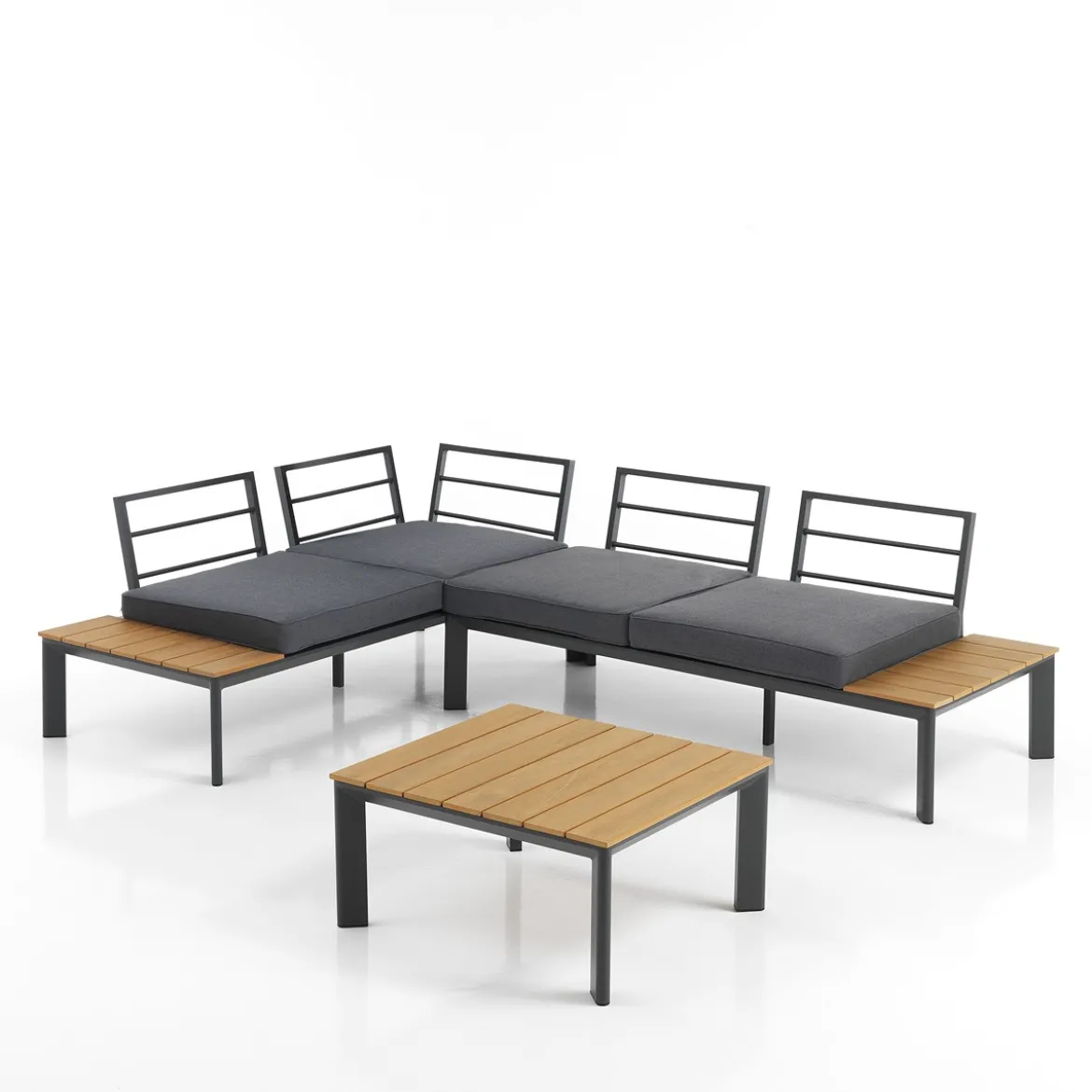 Kamari salotto interno e esterno e chaise longue in alluminio antracite opaco cuscini di grigio 230x75/163xh76 cm