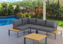 Kamari salotto interno e esterno e chaise longue in alluminio antracite opaco cuscini di grigio 230x75/163xh76 cm