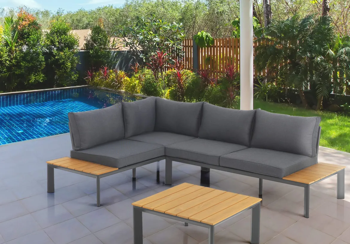 Kamari salotto interno e esterno e chaise longue in alluminio antracite opaco cuscini di grigio 230x75/163xh76 cm