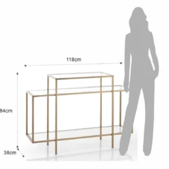 Karl consolle in acciaio finitura oro opaco e vetro temprato 118x38xh84 cm