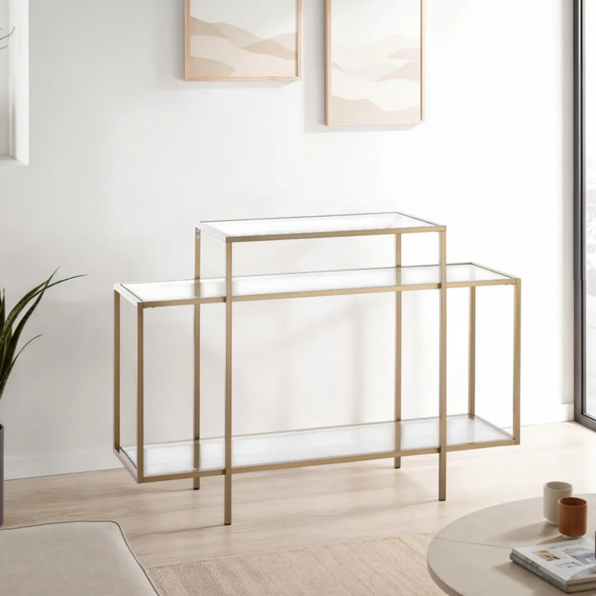 Karl consolle in acciaio finitura oro opaco e vetro temprato 118x38xh84 cm