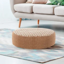 Karlo pouf rotondo cotone 100% colore naturale cm d45 h15