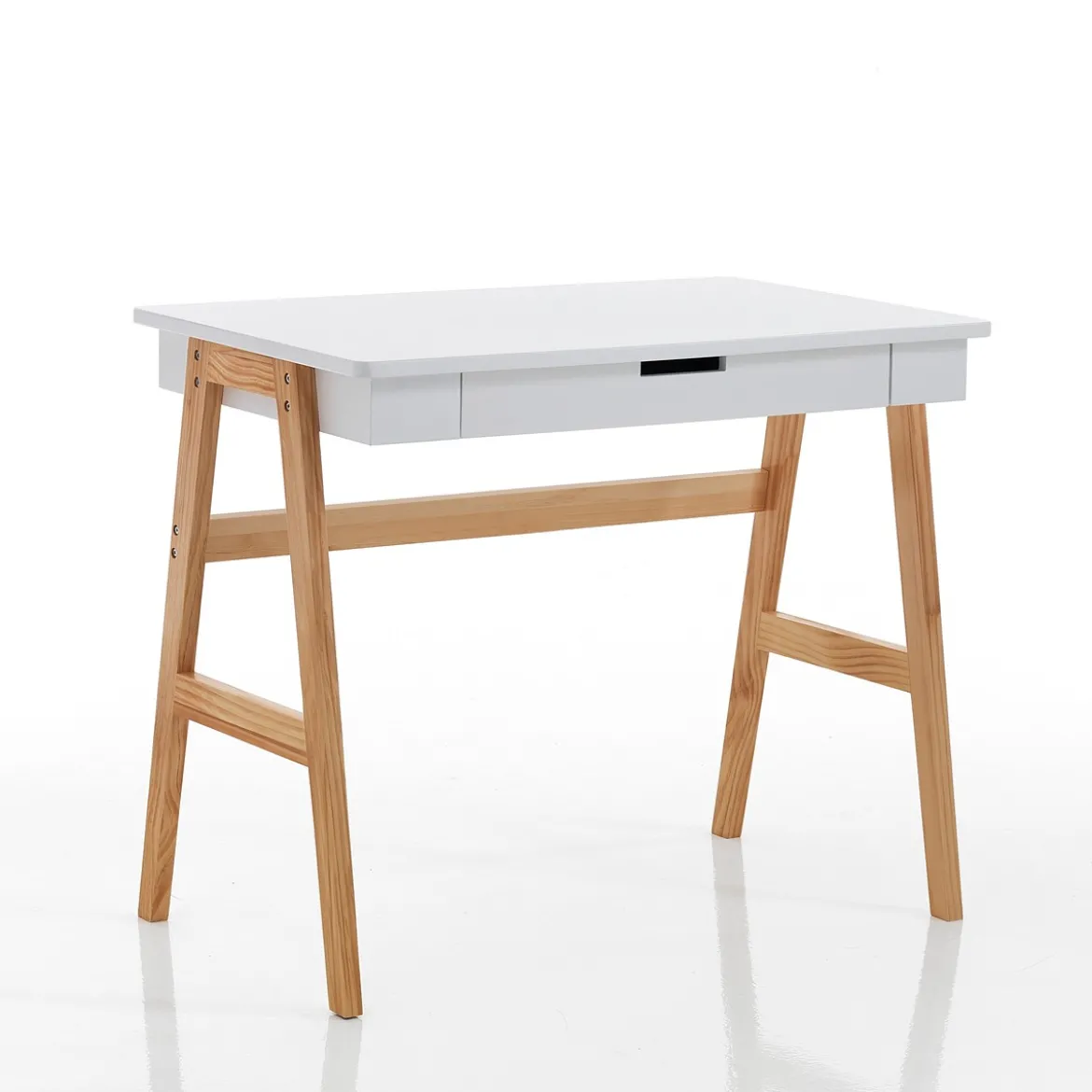 Karro Scrivania / Computer Desk Bianca Opaco Laccata e Legno Massello finitura Rovere, 90 x 55 x h 75 cm
