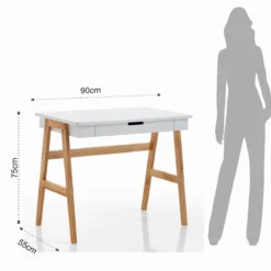 Karro Scrivania / Computer Desk Bianca Opaco Laccata e Legno Massello finitura Rovere, 90 x 55 x h 75 cm
