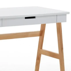 Karro Scrivania / Computer Desk Bianca Opaco Laccata e Legno Massello finitura Rovere, 90 x 55 x h 75 cm
