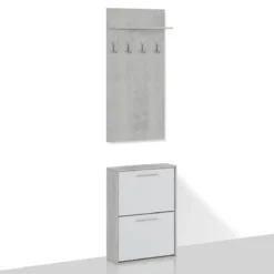 Kate Cement mobile da Ingresso Cemento e Bianco Opaco con Scarpiera 54 x 18 x h 73 cm e pannello appendiabiti 54 x 15 x h 108 cm