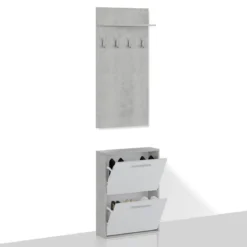 Kate Cement mobile da Ingresso Cemento e Bianco Opaco con Scarpiera 54 x 18 x h 73 cm e pannello appendiabiti 54 x 15 x h 108 cm