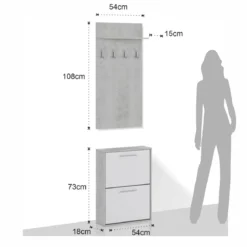 Kate Cement mobile da Ingresso Cemento e Bianco Opaco con Scarpiera 54 x 18 x h 73 cm e pannello appendiabiti 54 x 15 x h 108 cm