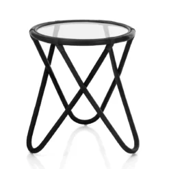 Ken black tavolino in rattan nero e vetro cm d. 47 x h.55