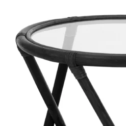 Ken black tavolino in rattan nero e vetro cm d. 47 x h.55