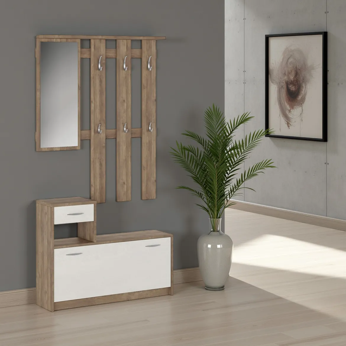 Ken Silk Flow Ingresso finitura Noce Spatolato Bianco, h73 x 100 x 25 cm