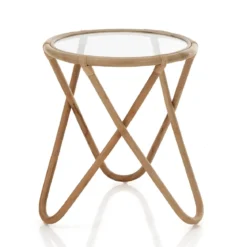 Ken tavolino in rattan e vetro cm d. 47 x h.55