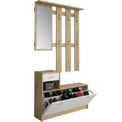 Ken wood mobile ingresso frontali bianco opaco e struttura rovere con specchio e scarpiera larghezza 97 cm