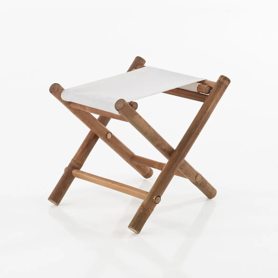 Key sgabello ripiegabile in teak e rattan con seduta in cotone per interno/esterno 43x15xh42 cm